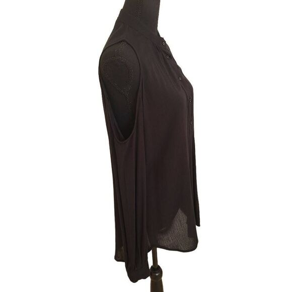Anthropologie Ro & De Women's Half-Placket Cold Shoulder Blouse Black Medium - Picture 5 of 13